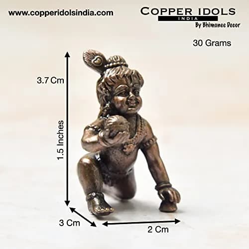 Copper Idols India - By Bhimonee Decor Handmade Copper Bal Krishna Idol 1.5 inches | Antique Patina Finish thumbnail 2