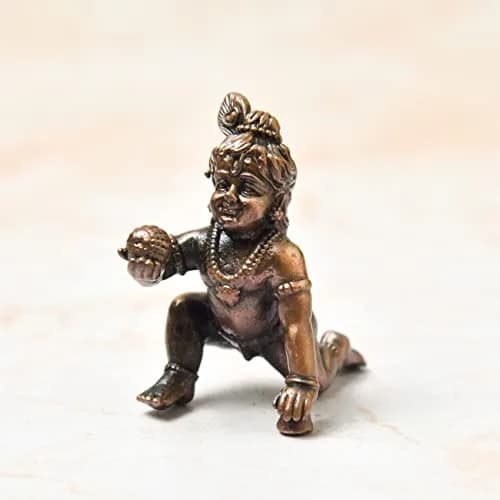 Copper Idols India - By Bhimonee Decor Handmade Copper Bal Krishna Idol 1.5 inches | Antique Patina Finish thumbnail 3