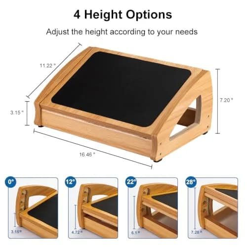 StrongTek Wooden Under Desk Footrest | 4 Heights, 400 lb Support, Office Foot Rest thumbnail 2