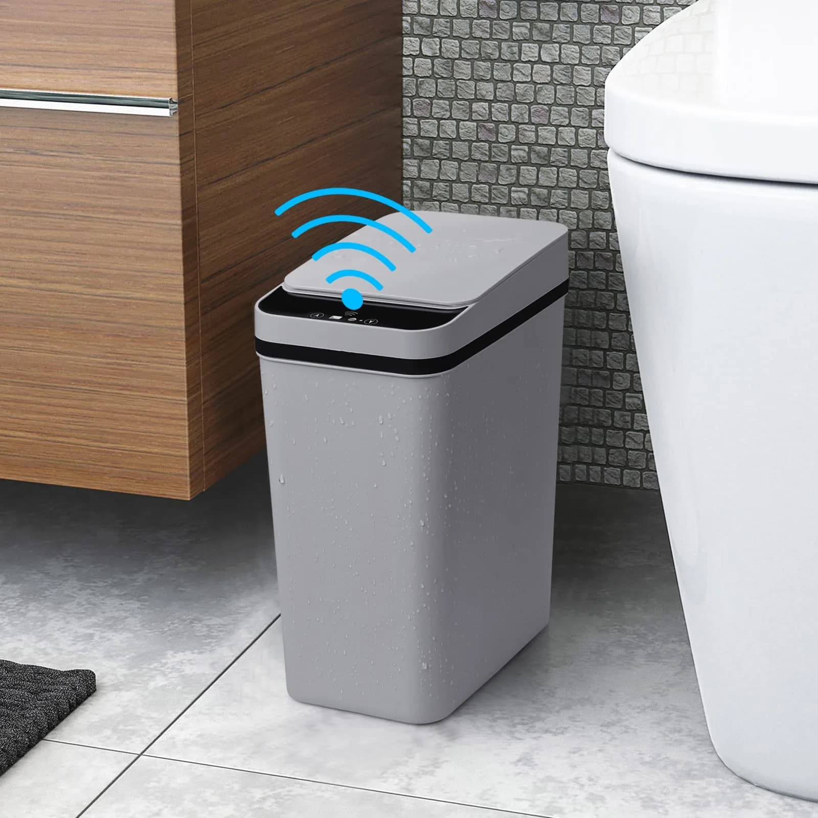 Anborry White Touchless Trash Can 4 Gallon | Infrared Sensor, Sealed Lid for Bathroom & Kitchen — 2.2 Gallon Grey