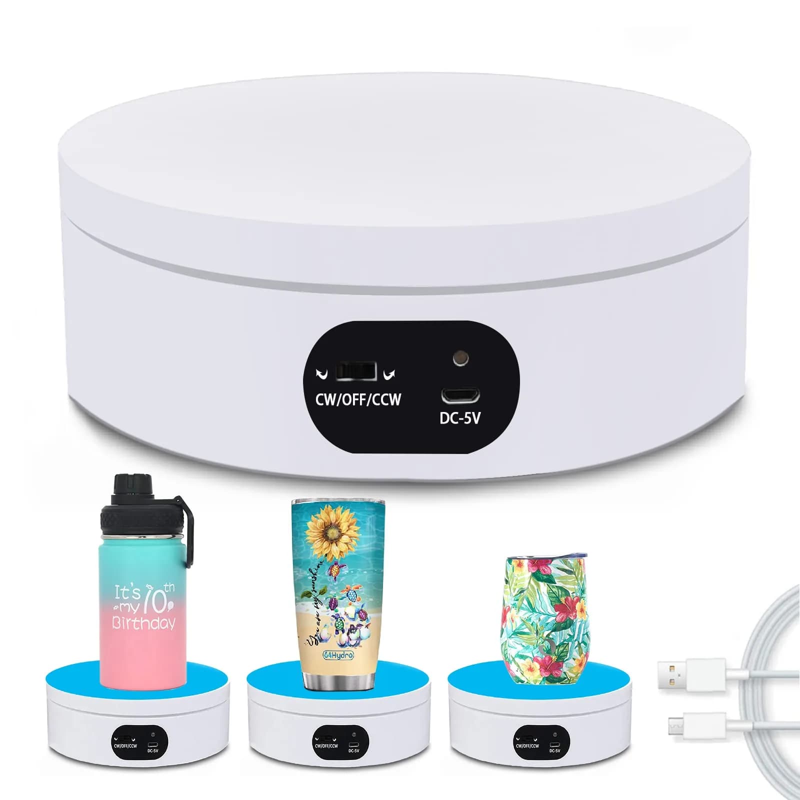 YVV Rotating Display Stand for Tumblers 12cm (4.72 inch) Diameter | Automatic Mute Turntable for Crafts & Products - main product image