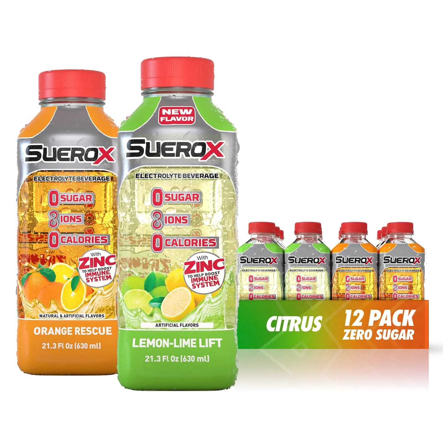 SueroX Sugar Free Electrolyte Drink Variety Pack 12 x 21.3 Fl Oz | Zero Sugar, Hydration & Immune Support — CITRUS PACK