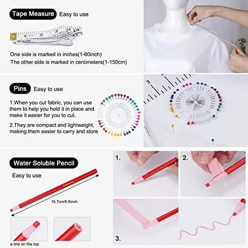tietoc 12pcs T-Shirt Ruler Guide Set with Soft Measuring Tape & Pencils | 10"x4" Adult Ruler (12-Piece Set) thumbnail 4