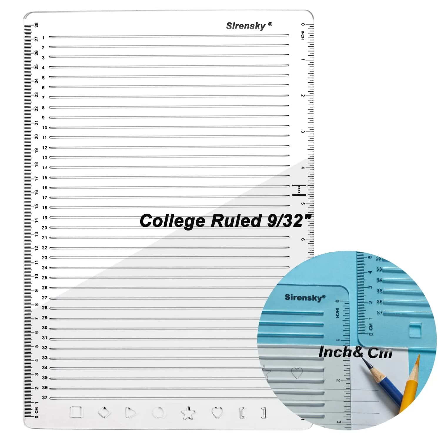 Sirensky Straight Line Stencil Template 28cm (11 Inch) | College Ruled 9/32" Spacing with Journal Patterns - main product image