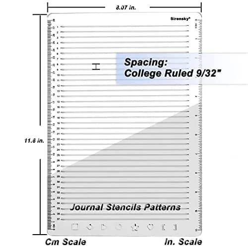 Sirensky Straight Line Stencil Template 28cm (11 Inch) | College Ruled 9/32" Spacing with Journal Patterns thumbnail 4