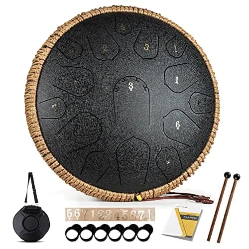 HOPWELL Steel Tongue Drum 15 Notes 14 Inch | Hand Pan with Music Book, Mallets, Carry Bag, D Major, Black thumbnail 1