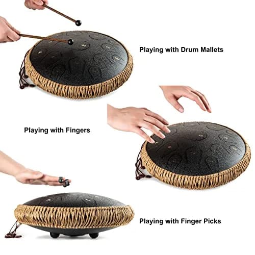 HOPWELL Steel Tongue Drum 15 Notes 14 Inch | Hand Pan with Music Book, Mallets, Carry Bag, D Major, Black thumbnail 4