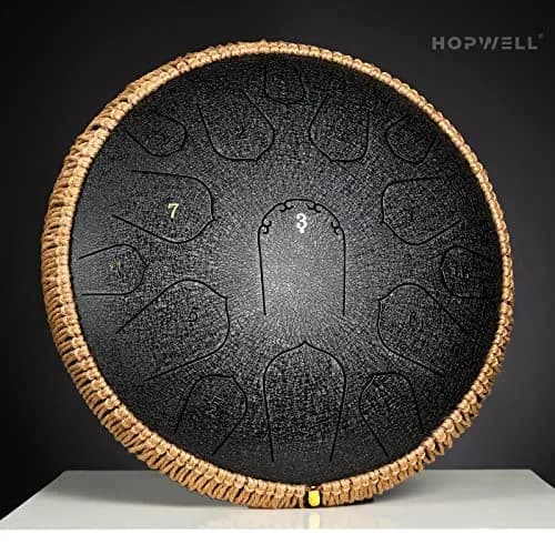 HOPWELL Steel Tongue Drum 15 Notes 14 Inch | Hand Pan with Music Book, Mallets, Carry Bag, D Major, Black thumbnail 2