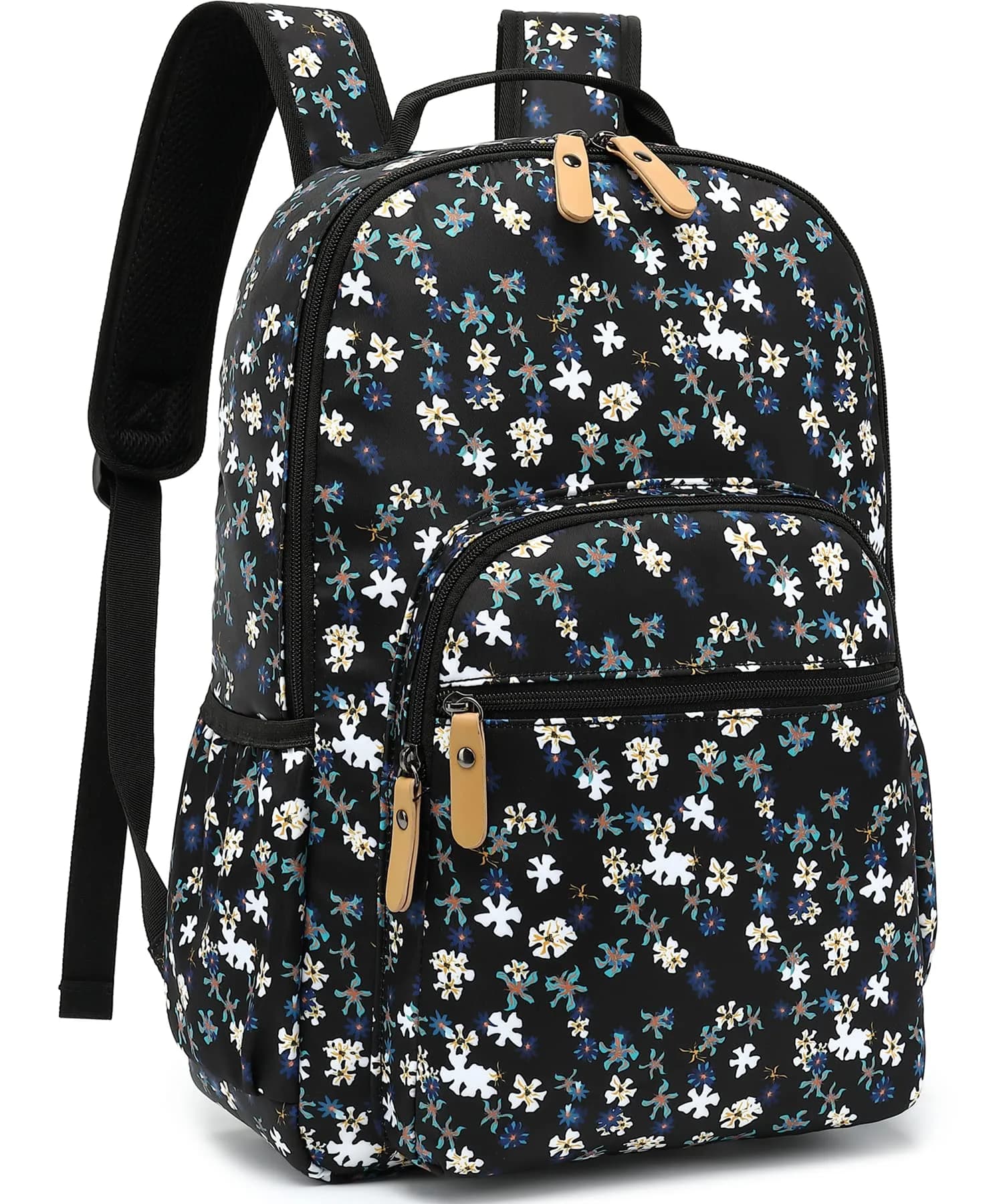 Leaper Floral Backpack Large 21L (0.74 cu ft) | Water-Resistant Travel Bookbag for Women — Black-white Flower