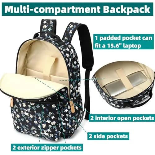 Leaper Floral Backpack Large 21L (0.74 cu ft) | Water-Resistant Travel Bookbag for Women thumbnail 3