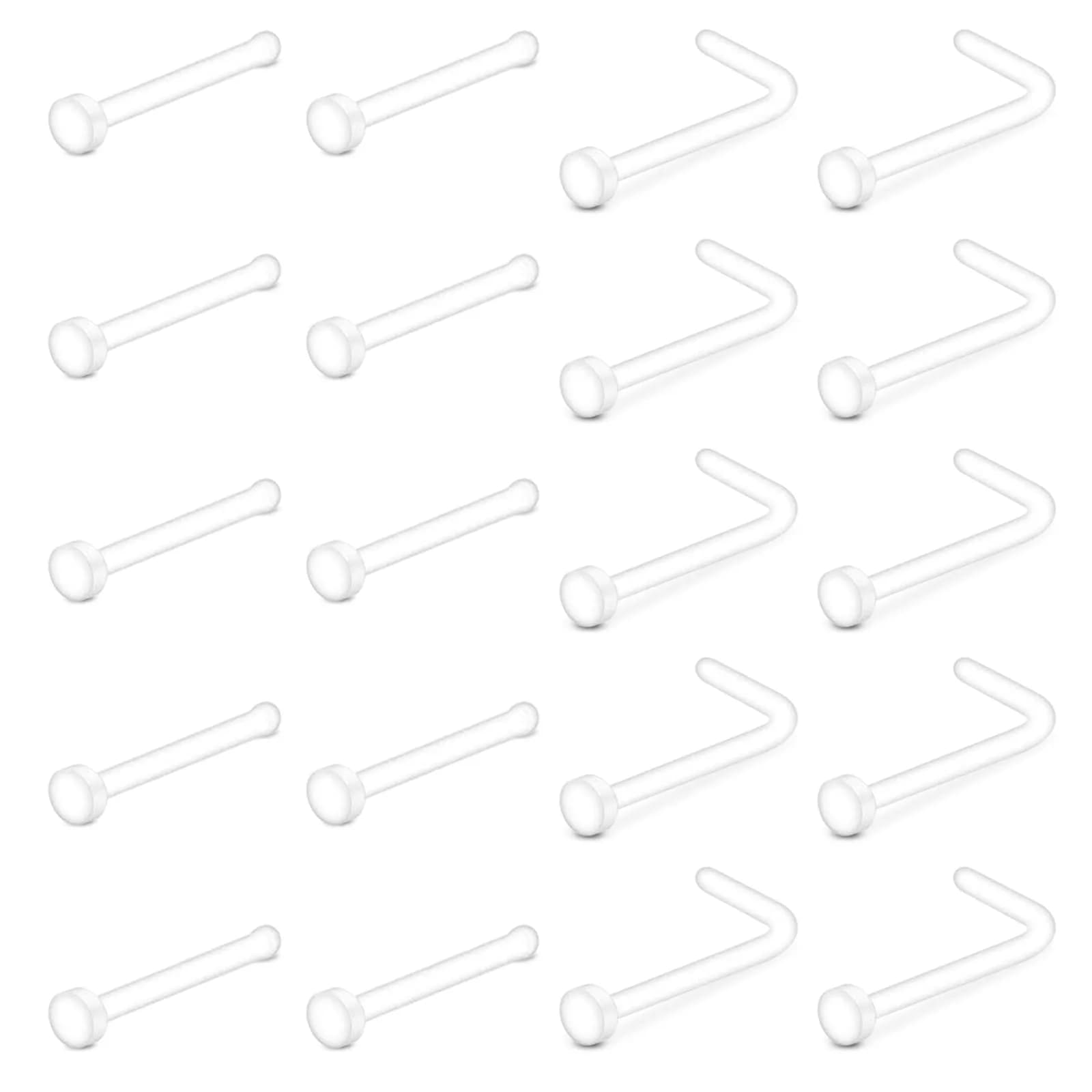 D.Bella Clear Nose Rings Retainer Acrylic Nose Stud Bioflex Bone Pin Straight Nose Studs Flexible Piercing for Men Women (20 Pcs, 20G) — 20g