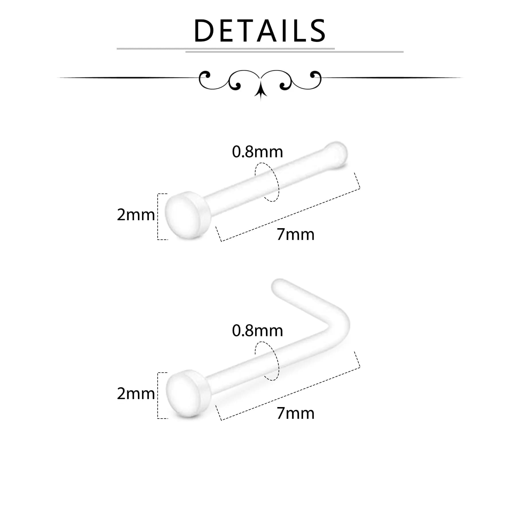 D.Bella 20G Clear Nose Studs Acrylic L Shape Nose Rings Retainer Bioflex Bone Pin Straight Nose Studs Flexible Nose Piercing Flat Top for Men Women | Hypoallergenic, 20 pcs thumbnail 2