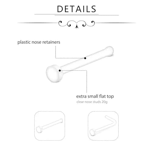 D.Bella 20G Clear Nose Studs Acrylic L Shape Nose Rings Retainer Bioflex Bone Pin Straight Nose Studs Flexible Nose Piercing Flat Top for Men Women | Hypoallergenic, 20 pcs thumbnail 3