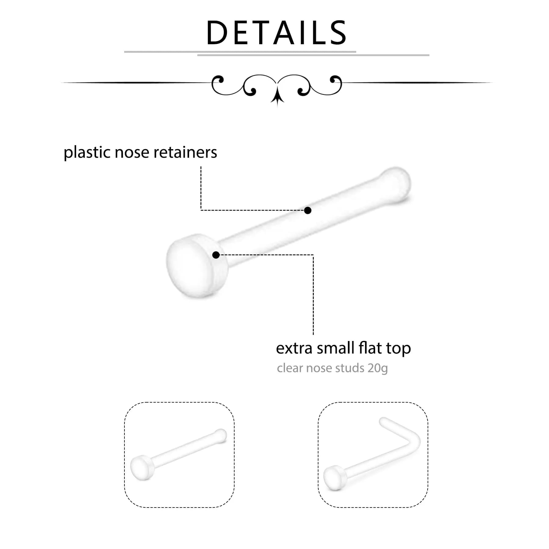 D.Bella 20G Clear Nose Studs Acrylic L Shape Nose Rings Retainer Bioflex Bone Pin Straight Nose Studs Flexible Nose Piercing Flat Top for Men Women | Hypoallergenic, 20 pcs thumbnail 3