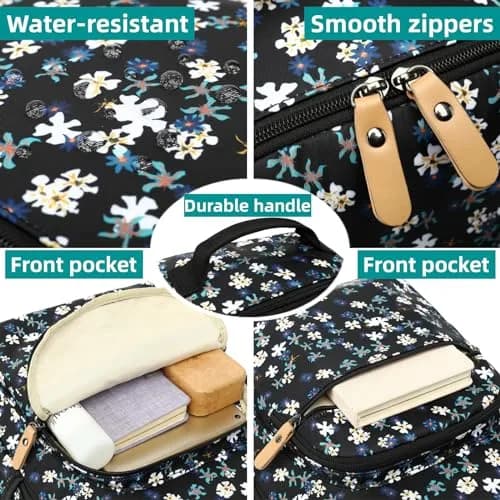 Leaper Floral Backpack Travel Bag Bookbags Women Satchel 35cm (13in) | Water-Resistant Polyester thumbnail 5