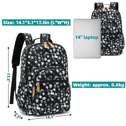 Leaper Floral Backpack Travel Bag Bookbags Women Satchel 35cm (13in) | Water-Resistant Polyester thumbnail 2