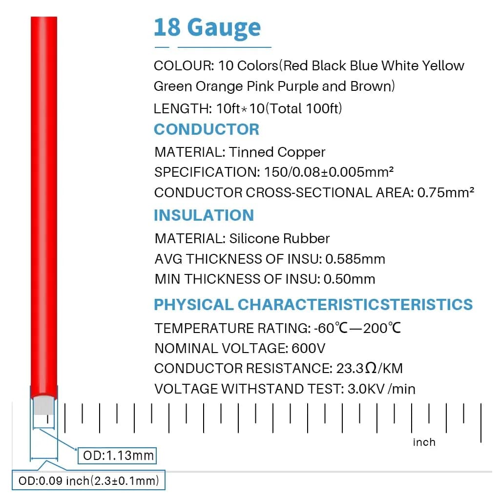 BNTECHGO 18 AWG Silicone Wire Kit - 10 Colors, 10ft Each, Stranded Tinned Copper - view 2