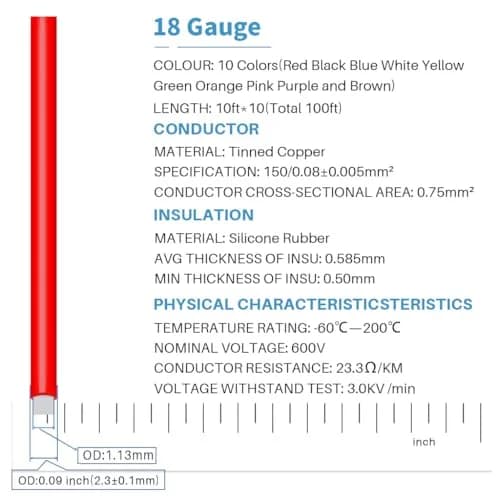 BNTECHGO 18 AWG Silicone Wire Kit - 10 Colors, 10ft Each, Stranded Tinned Copper thumbnail 2