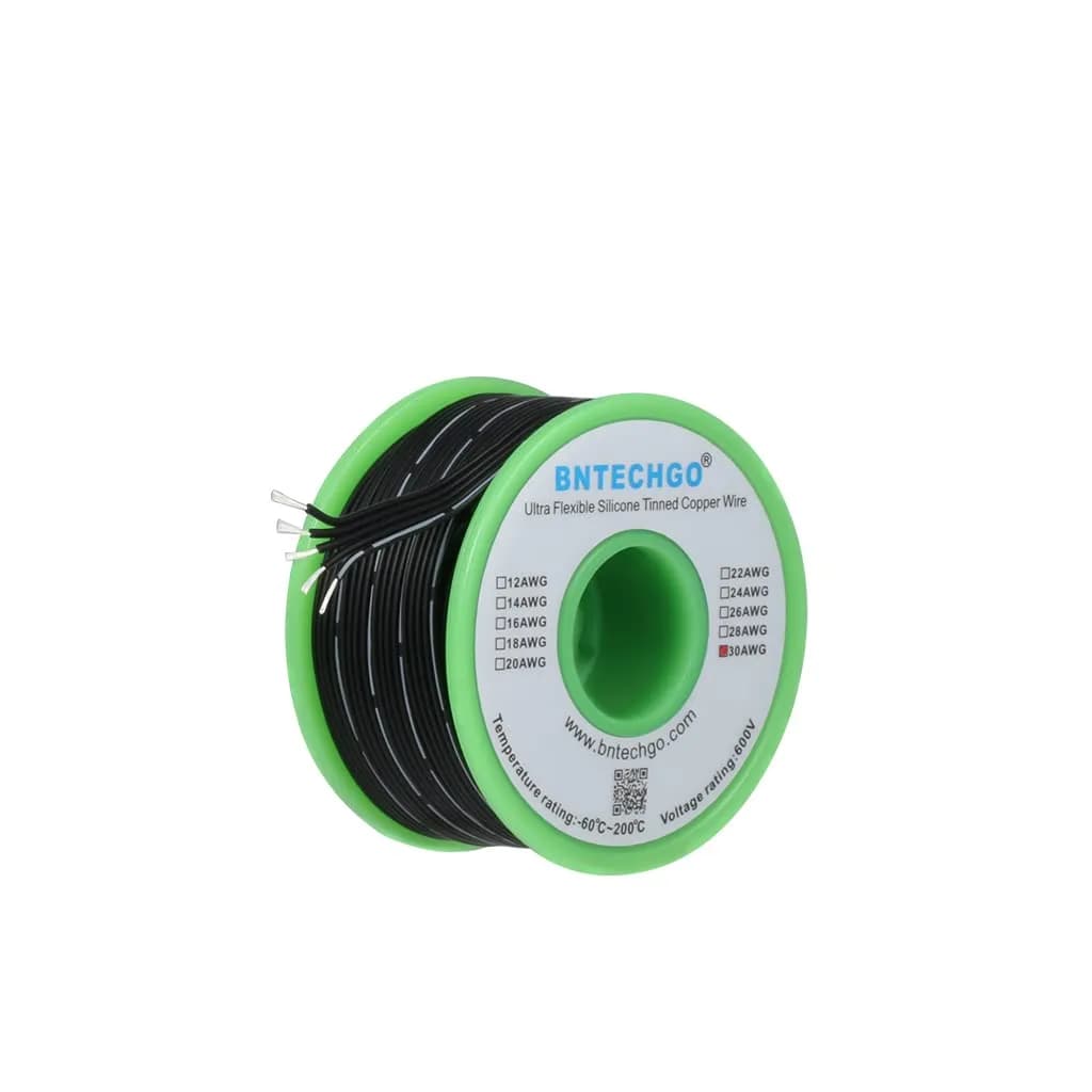 BNTECHGO 30 AWG 5-Pin Silicone Ribbon Wire 15.24 m (50 ft) Black | 600V High Temp Tinned Copper - main product image