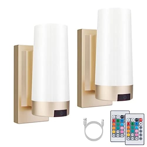 BIGMONAT Wireless Wall Sconce Light USB Rechargeable 2 Pack | Multi Color Dimmable Night Light for Hallway Bathroom Kids Bedroom thumbnail 1