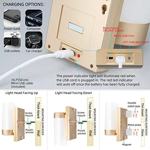 BIGMONAT Wireless Wall Sconce Light USB Rechargeable 2 Pack | Multi Color Dimmable Night Light for Hallway Bathroom Kids Bedroom thumbnail 5
