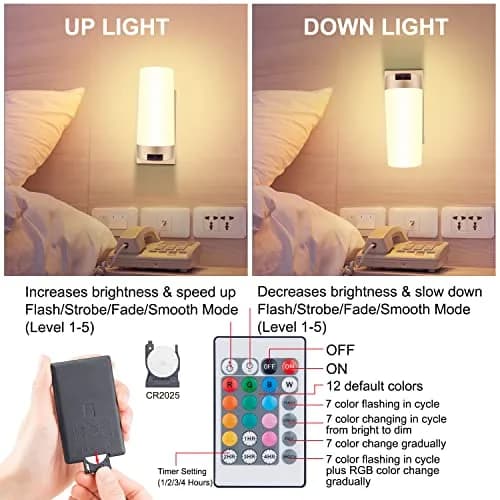BIGMONAT Wireless Wall Sconce Light USB Rechargeable 2 Pack | Multi Color Dimmable Night Light for Hallway Bathroom Kids Bedroom thumbnail 3