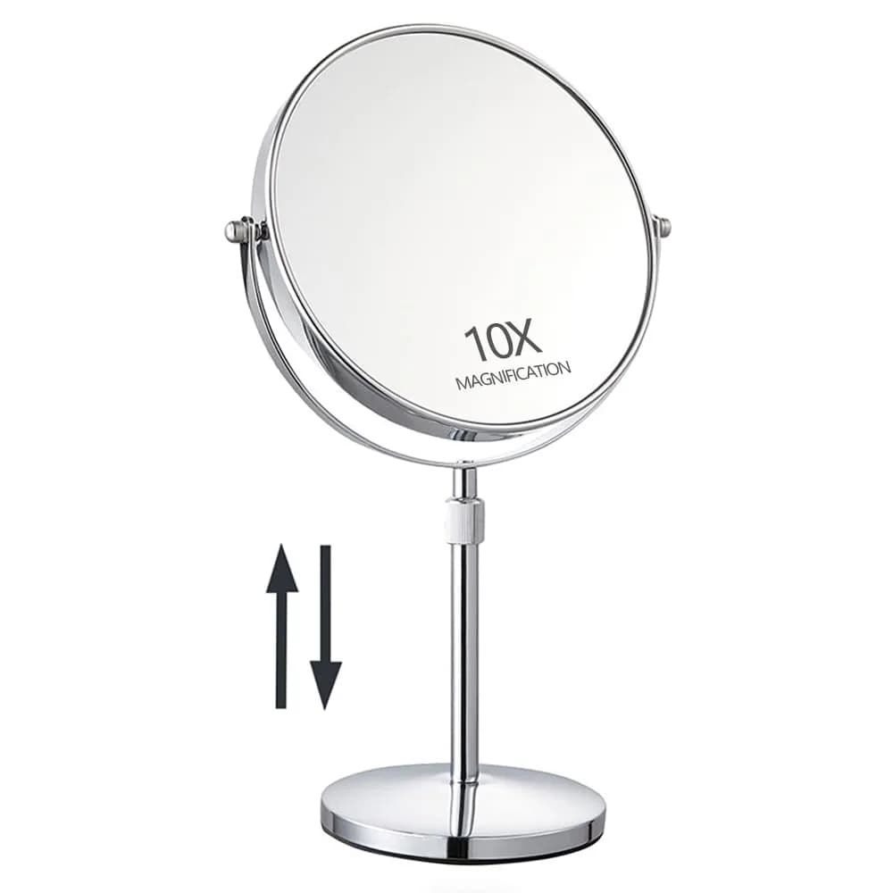HOMEMIRO 17" Tall Tabletop Magnifying Makeup Mirror 1X/10X Adjustable Height No Light — Silver-8in-height Adjustable