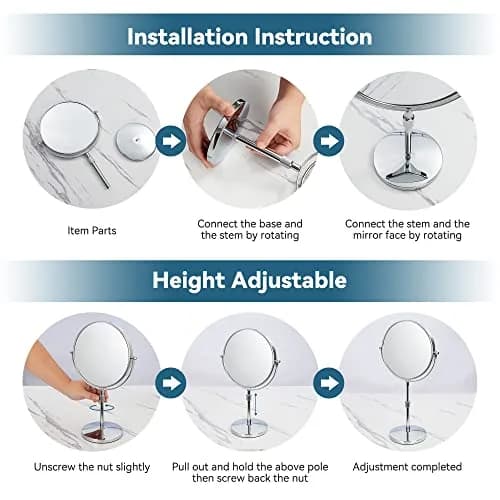 HOMEMIRO 17" Tall Tabletop Magnifying Makeup Mirror 1X/10X Adjustable Height No Light thumbnail 5