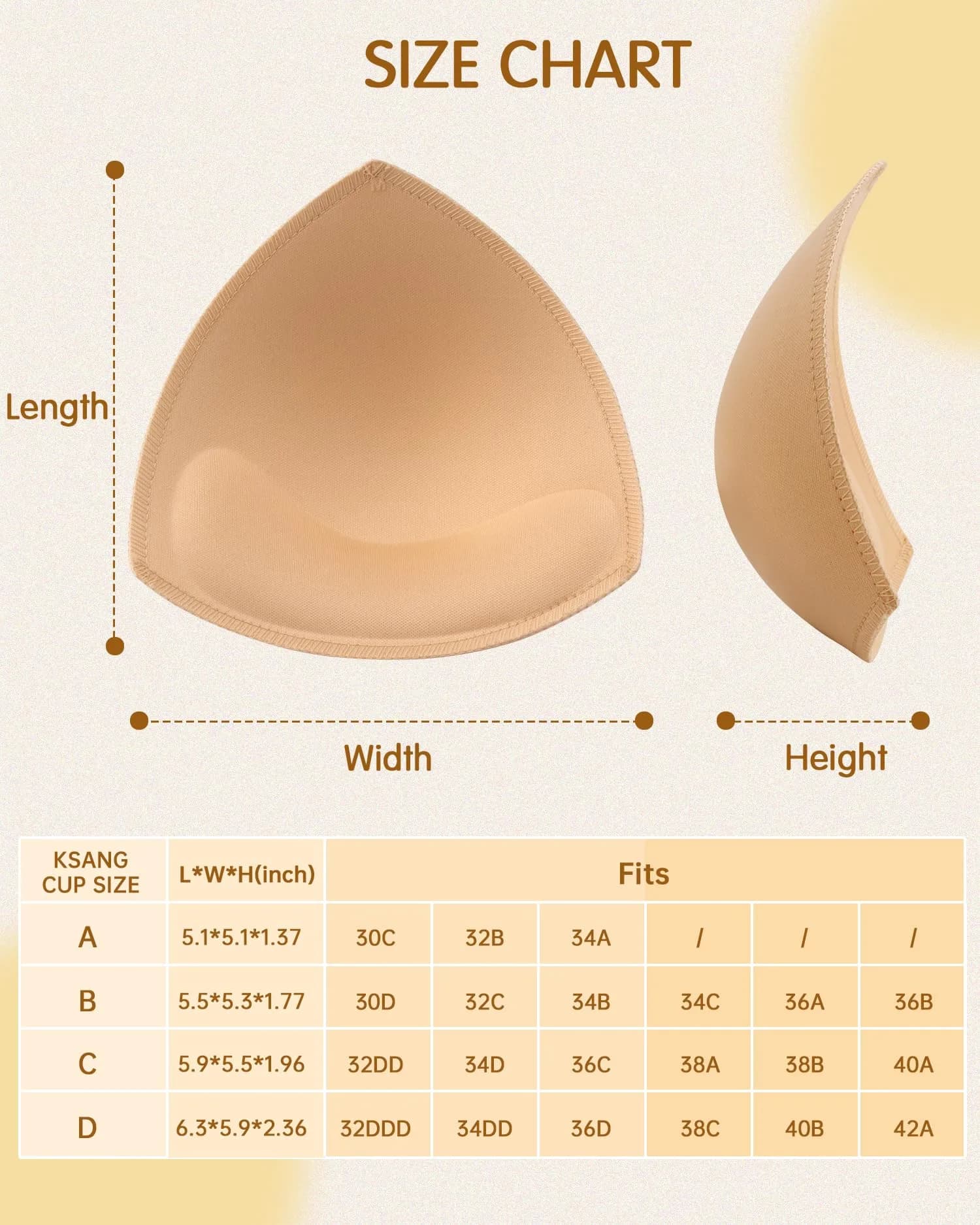 KSang Bra Pads Inserts (4 Pairs, C Cup, Beige) | Sewn Edges & Natural Shape - view 6