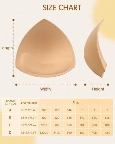 KSang Bra Pads Inserts (4 Pairs, C Cup, Beige) | Sewn Edges & Natural Shape thumbnail 6