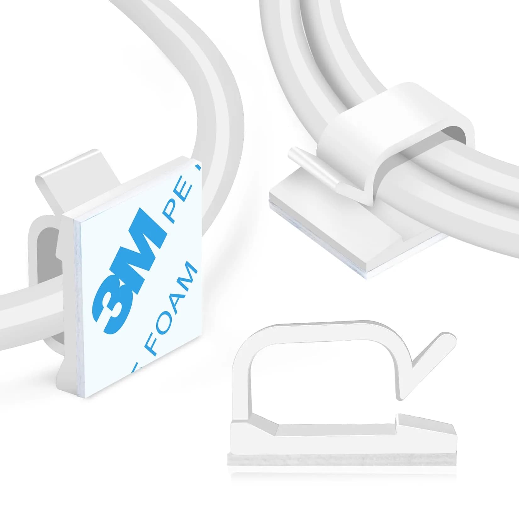 XHF 120PCS 3/4” White Adhesive Cable Wire Wall Light Clips, Cord Holder | Strong Adhesive, No Residue, Suitable for Various Surfaces