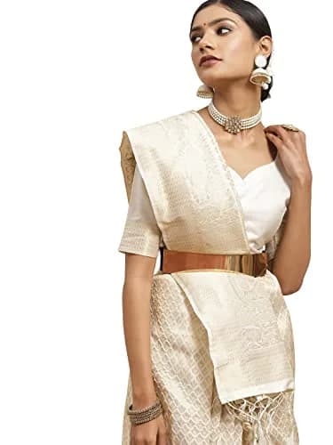 AKHILAM Banarasi Silk Saree with Unsewn Blouse Part, 5.5 m (18 ft) | Woven Design thumbnail 1