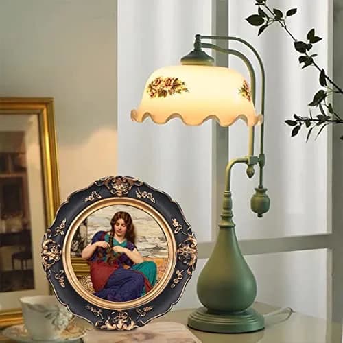 WINPLUS+ Vintage Round Picture Frame 4x4 inch (10x10 cm) | Antique Black Resin with Golden Floral Detail thumbnail 5