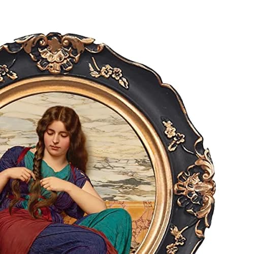 WINPLUS+ Vintage Round Picture Frame 4x4 inch (10x10 cm) | Antique Black Resin with Golden Floral Detail thumbnail 6