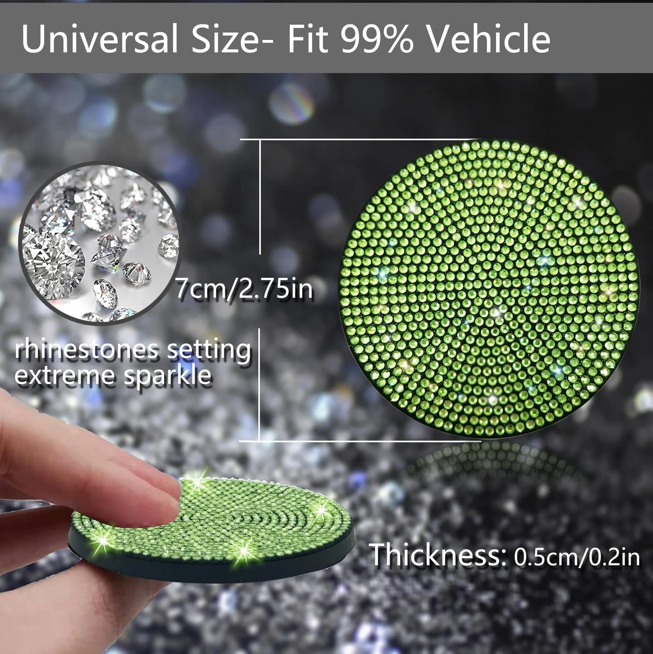 NBTEPEM Bling Car Cup Holder Coasters 2.75 inch - 2 pcs, Light Green | Sparkle & Protect Your Car Interior - view 2