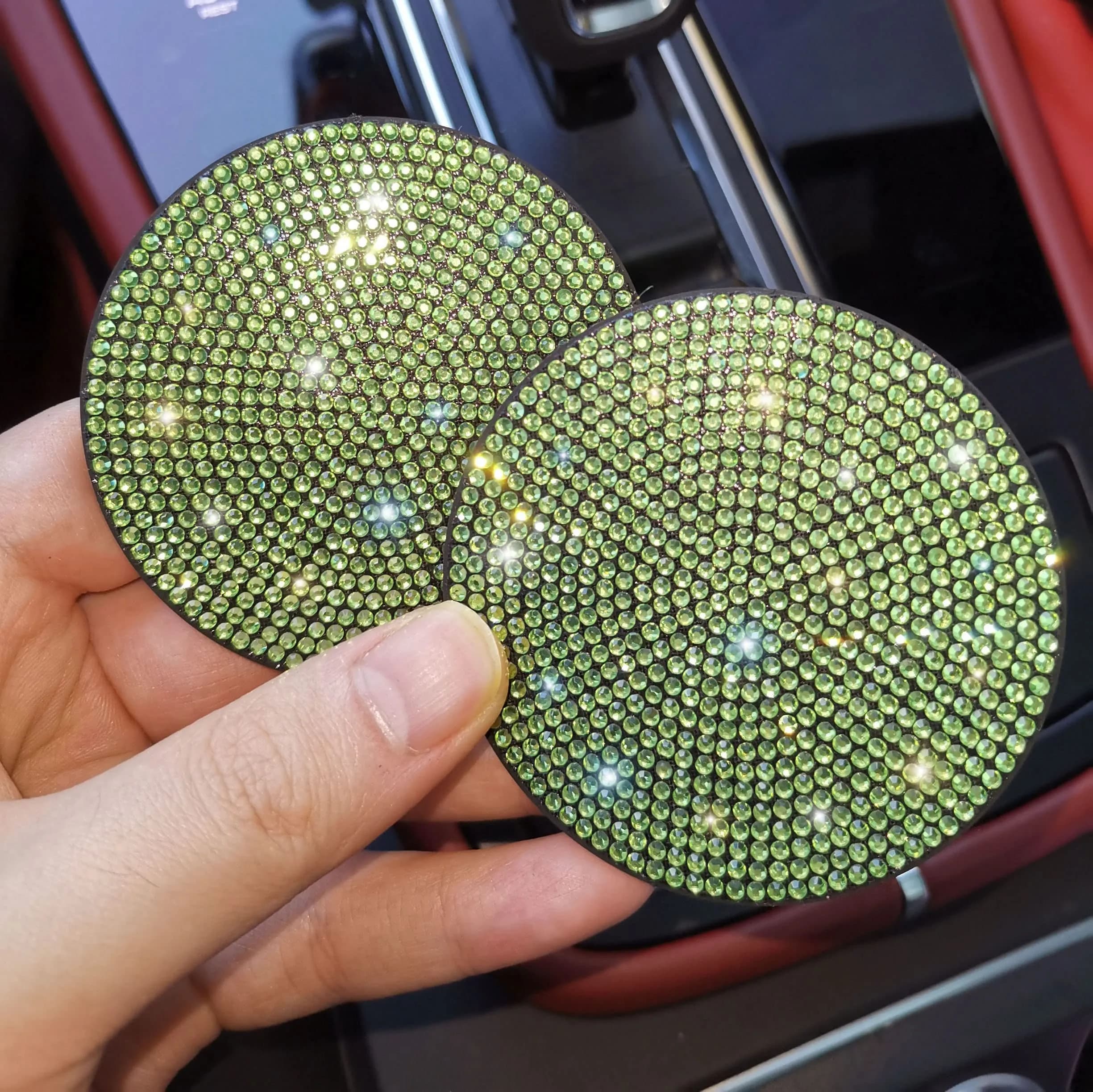 NBTEPEM Bling Car Cup Holder Coasters 2.75 inch - 2 pcs, Light Green | Sparkle & Protect Your Car Interior - view 4