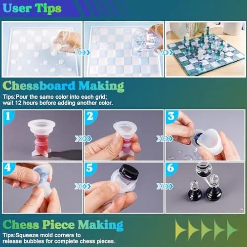 LET'S RESIN Chess Molds for Resin Casting, Full Size 3D Chess Set Molds | 25-Piece Set with Mica Powders thumbnail 5