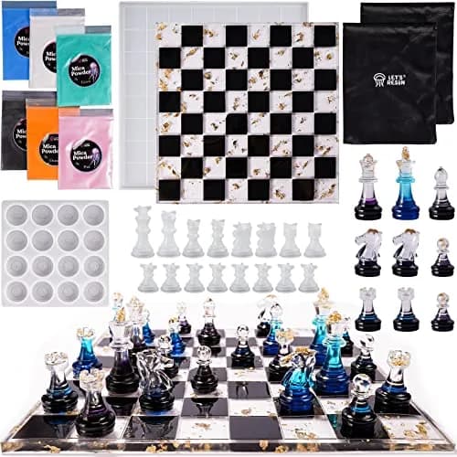 LET'S RESIN Chess Molds for Resin Casting, Full Size 3D Chess Set Molds | 25-Piece Set with Mica Powders thumbnail 1