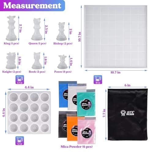 LET'S RESIN Chess Molds for Resin Casting, Full Size 3D Chess Set Molds | 25-Piece Set with Mica Powders thumbnail 2