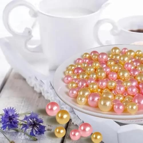 Cymtoo Gold Pink Pearls for Vase Filler Pearl Beads No Hole Makeup Beads | 10/14mm Round ABS Plastic thumbnail 4