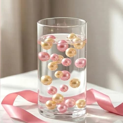 Cymtoo Gold Pink Pearls for Vase Filler Pearl Beads No Hole Makeup Beads | 10/14mm Round ABS Plastic thumbnail 5