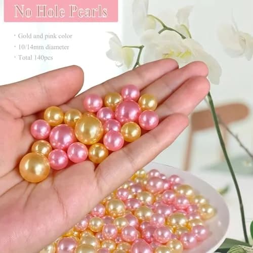 Cymtoo Gold Pink Pearls for Vase Filler Pearl Beads No Hole Makeup Beads | 10/14mm Round ABS Plastic thumbnail 2