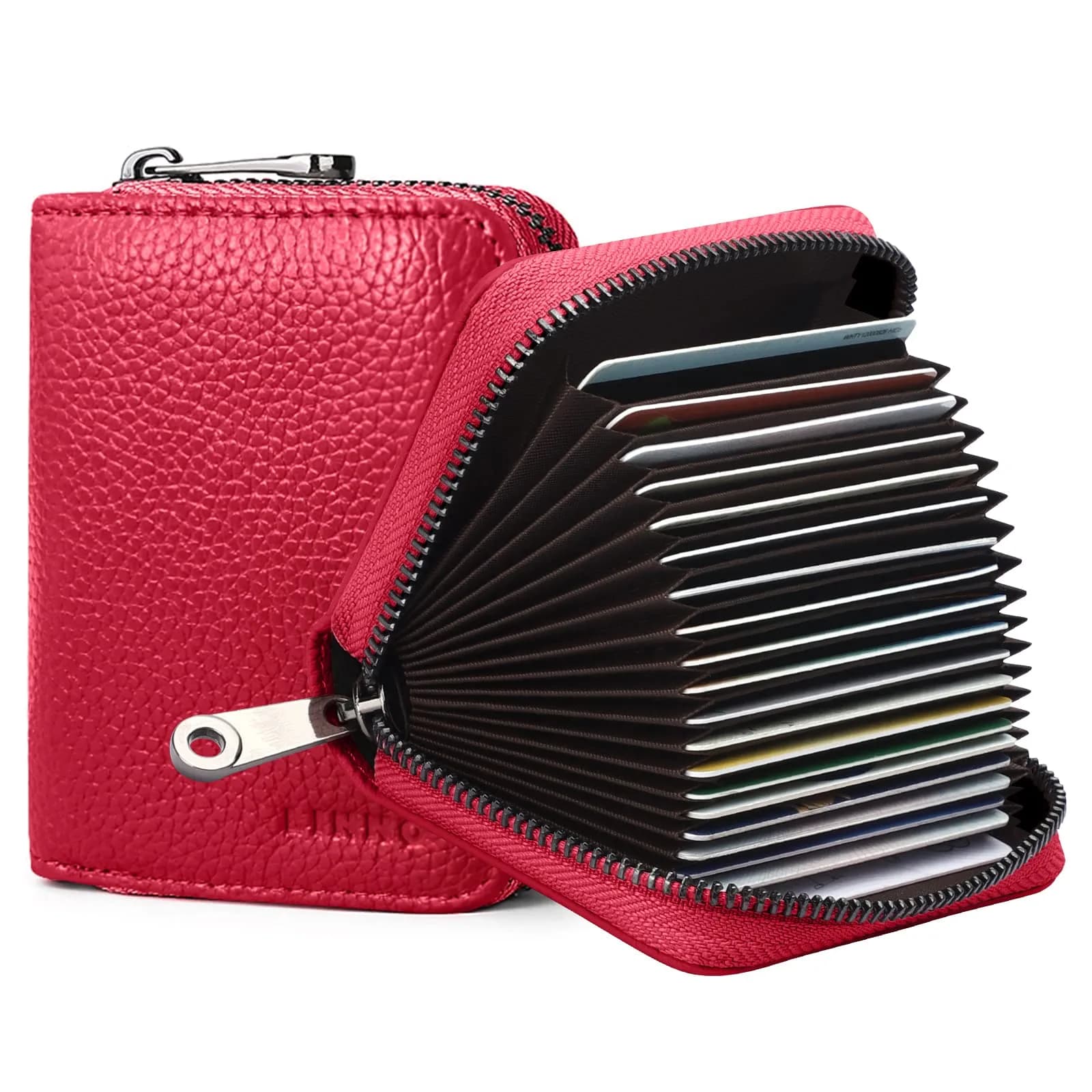 Linno Red Genuine Leather Credit Card Holder with Zipper | 20 Slots - main product image