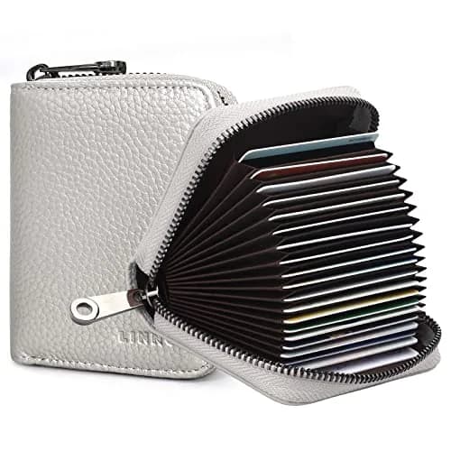 Linno RFID 20 Slots Credit Card Holder Genuine Leather Small Wallet for Women or Men with Zipper | RFID Blocking Accordion Wallet thumbnail 1