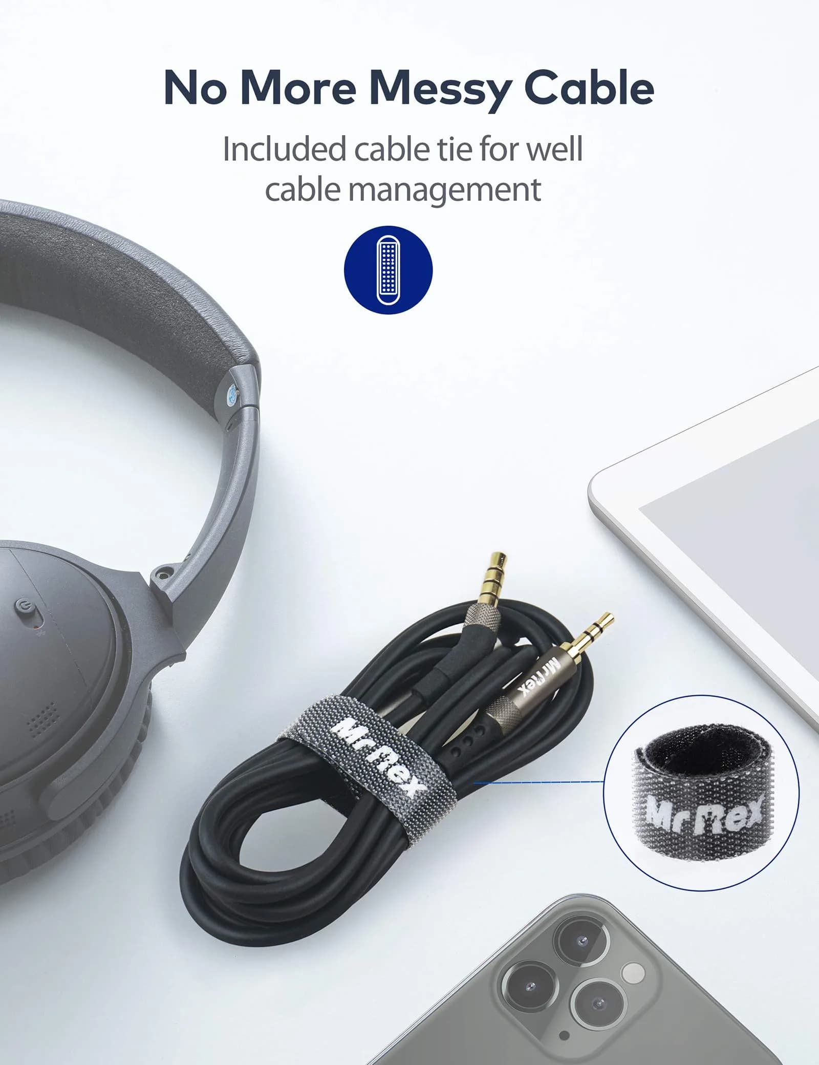 Mr Rex 3.5mm to 2.5mm Aux Cable Cord [2-Pack, 1.5m+2m] | Clear Stereo Sound for Bose, JBL Headphones - view 6