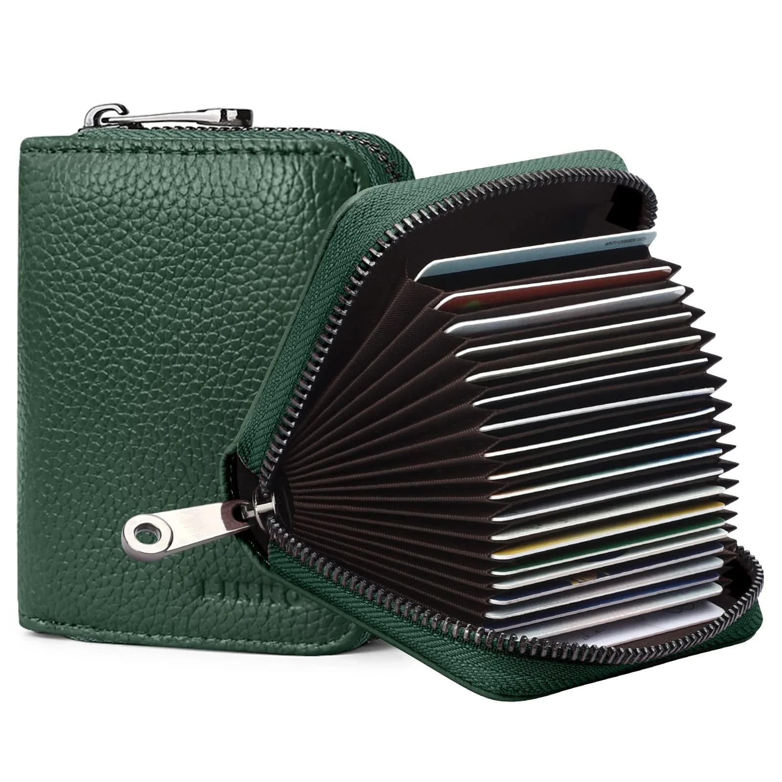 Linno Green RFID Genuine Leather Credit Card Holder with Zipper | 20 Slots - main product image