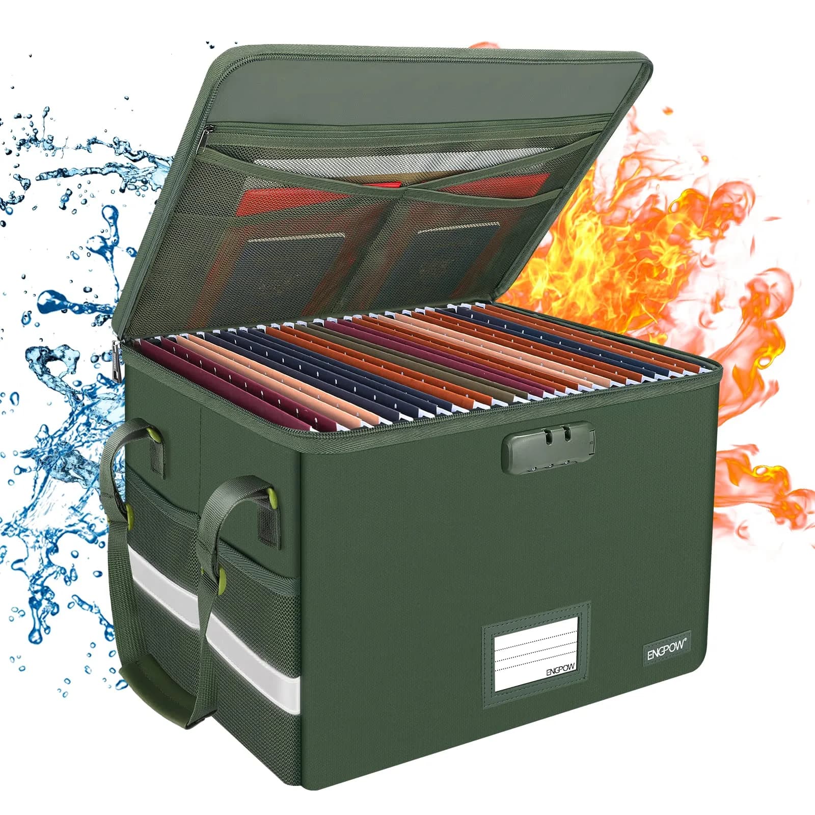 ENGPOW Fireproof Document Box with Lock & Zipper Lid 33L (15.55" x 12.2" x 10") | Collapsible & Portable for Letter/Legal Files - main product image