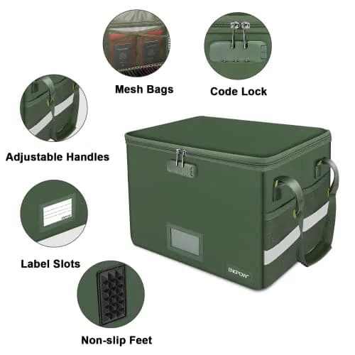 ENGPOW Fireproof Document Box with Lock & Zipper Lid 33L (15.55" x 12.2" x 10") | Collapsible & Portable for Letter/Legal Files thumbnail 4