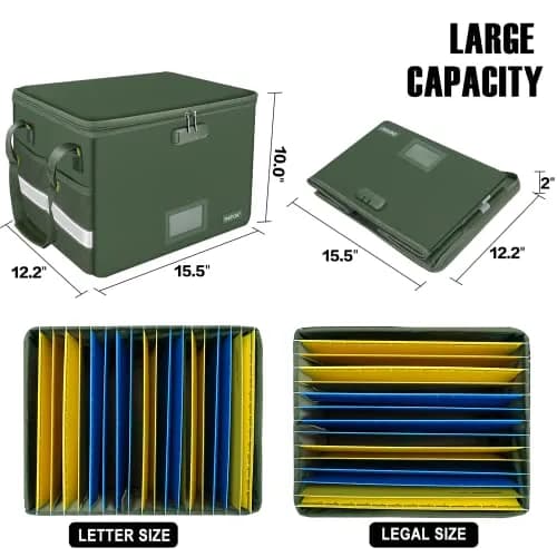 ENGPOW Fireproof Document Box with Lock & Zipper Lid 33L (15.55" x 12.2" x 10") | Collapsible & Portable for Letter/Legal Files thumbnail 5