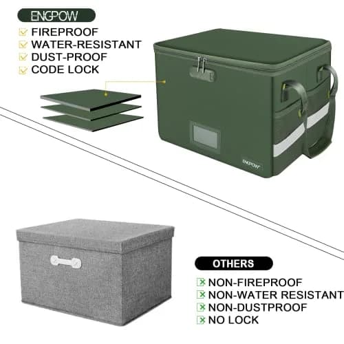 ENGPOW Fireproof Document Box with Lock & Zipper Lid 33L (15.55" x 12.2" x 10") | Collapsible & Portable for Letter/Legal Files thumbnail 6